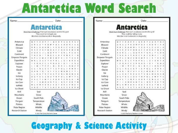 Antarctica Word Search Puzzle | Geography & Science Activity for Grades 4–7