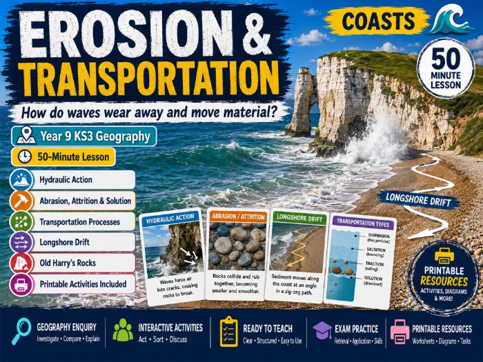 KS3 / Middle School Geography Resource Coasts - Lesson 4 Erosion and Transportation