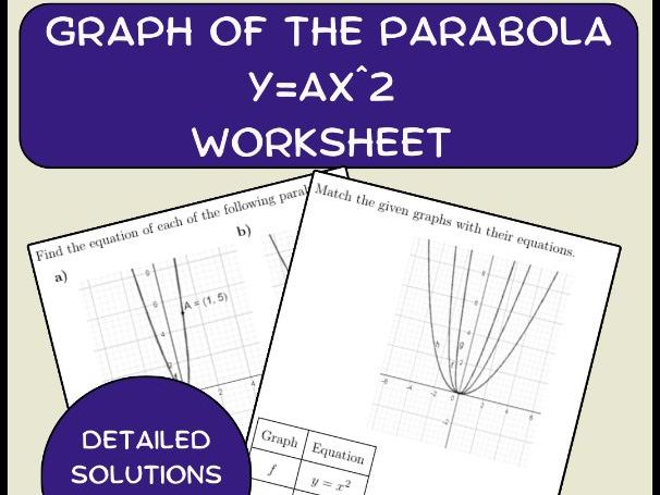 Graph of the parabola y=ax^2 worksheet (with solutions)