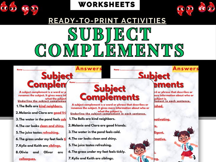 Subject Complements Worksheets | Grammar Practice for 3rd-6th Grade ELA Subject Complements