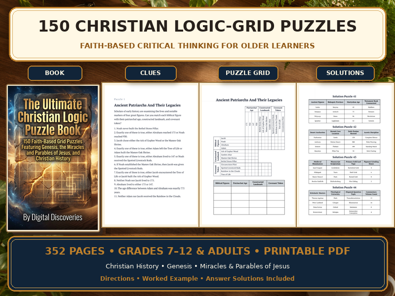 Christian Logic Grid Puzzles–150 Bible Critical Thinking Activities for KS3–KS5, Grades 7–Adults