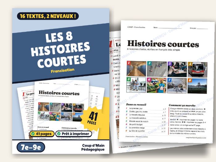 French Newcomer Short Stories Grade 7-9 Two Reading Levels | Histoires courtes