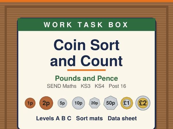 Coin Sort and Count Task Box: Pounds and Pence Money Skills for SEND (KS3, KS4, Post 16)