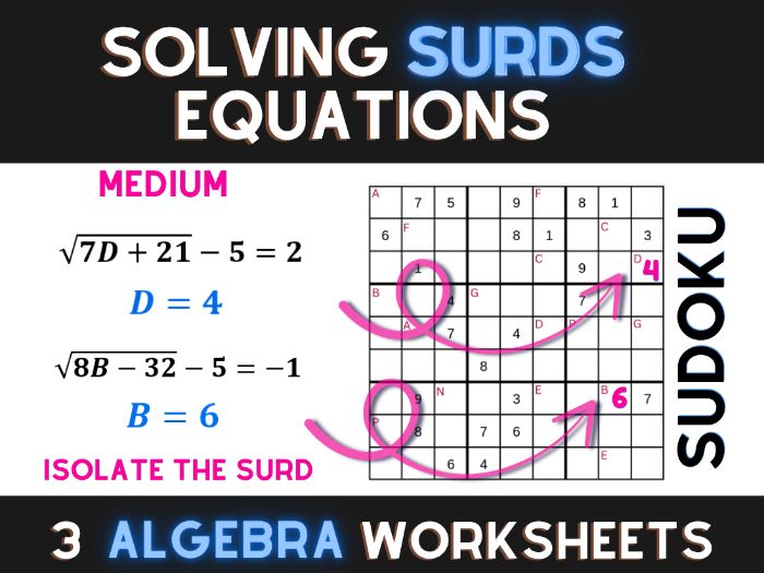 Surds Equations Practice & Sudoku Worksheets