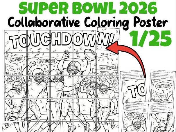 Super Bowl 2026 Collaborative Coloring Poster | Touchdown Celebration