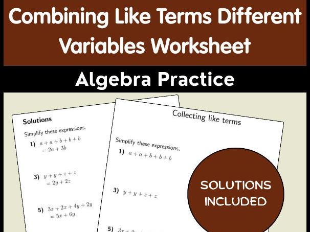 Combining Like Terms Different Variables Worksheet Algebra Practice