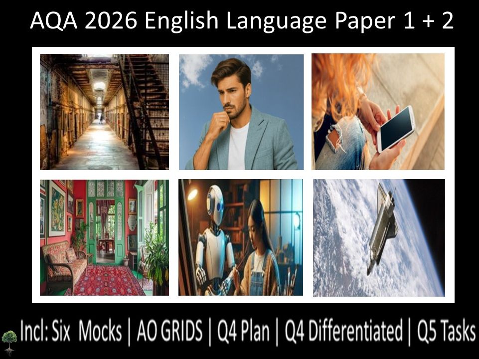 Six AQA 2026 English Language Paper 1 + 2 Mocks | AO GRIDS | Q4 PLAN | Q4 Differentiated | Q5 Tasks