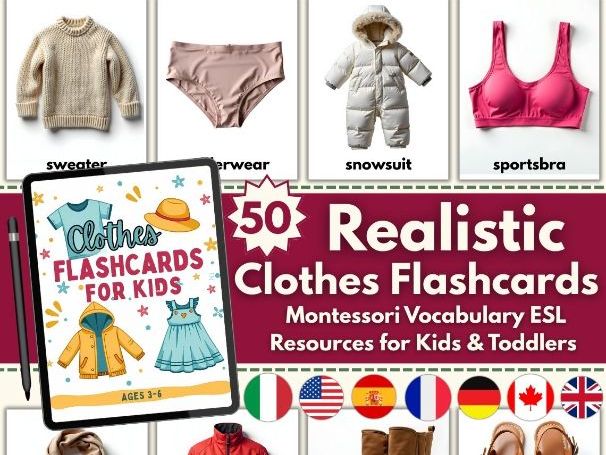 Clothes Flashcards Real Pictures | Montessori Vocabulary ESL Resources for Kids