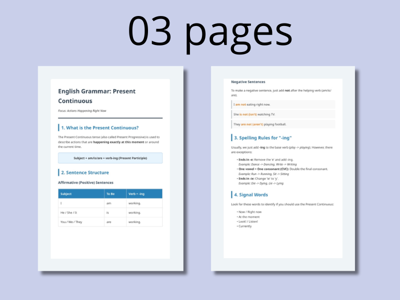 Present Continuous Grammar Guide & Practice Worksheet