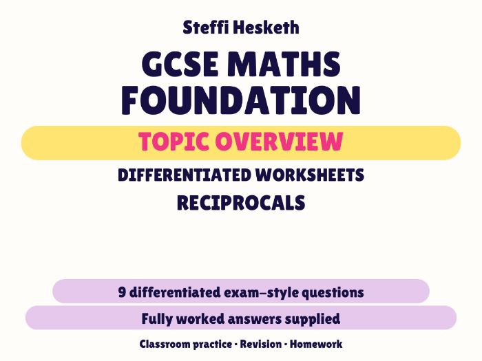 GCSE Foundation Reciprocals | Topic Overview Differentiated Worksheet