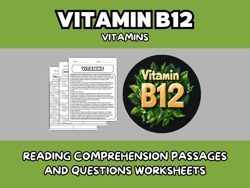 Vitamin B12 - Vitamins Reading Comprehension Passages and Questions ...