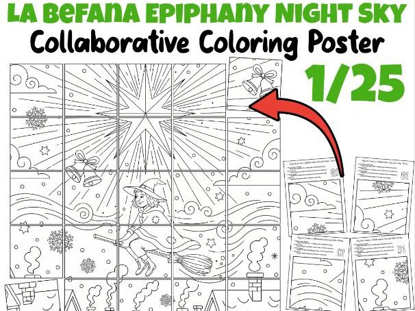 La Befana Epiphany Night Sky Collaborative Poster | Winter Religious Art