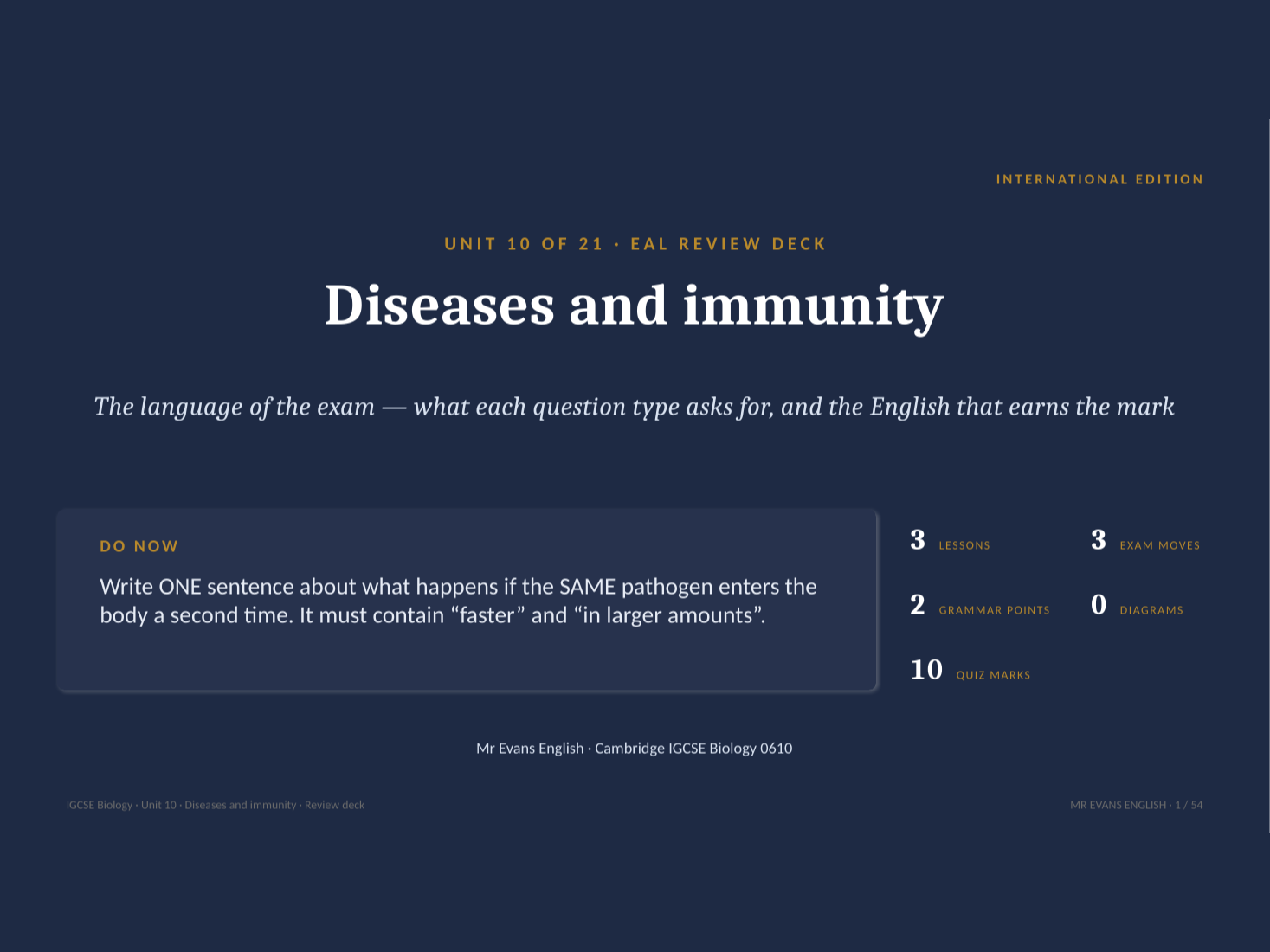 IGCSE Biology 0610 U10 Diseases and immunity — EAL