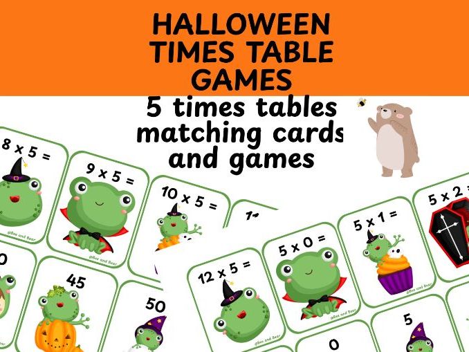 Five times table card games Halloween themed