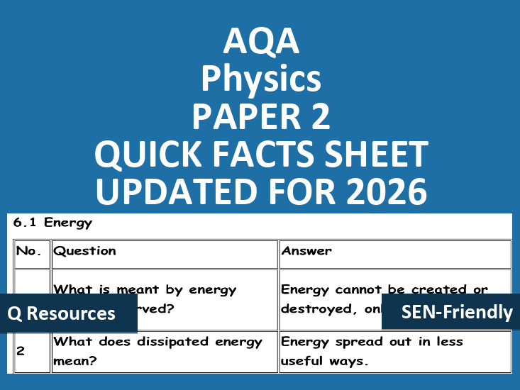 AQA GCSE Physics Paper 2 (2026) – Quick Facts Revision Sheet (Combined Science)