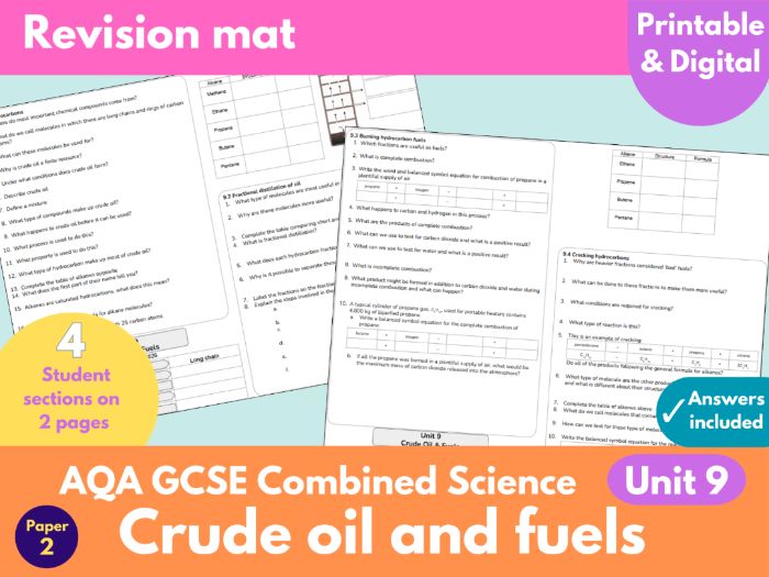 Crude Oil and Fuels Revision Mat AQA GCSE Combined Science (Trilogy): Spec 5.7 (C9)