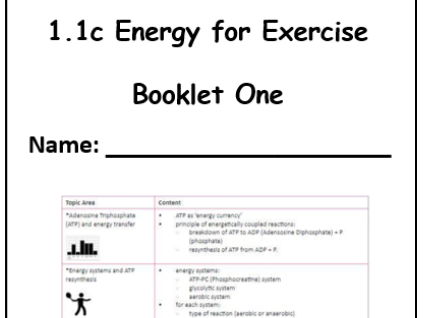 OCR A Level PE - Energy for Exercise Work Booklets One and Two