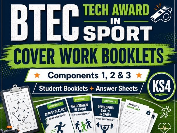 Pearson BTEC Tech Award in Sport Cover Work Booklets & answers | Components 1, 2 and 3
