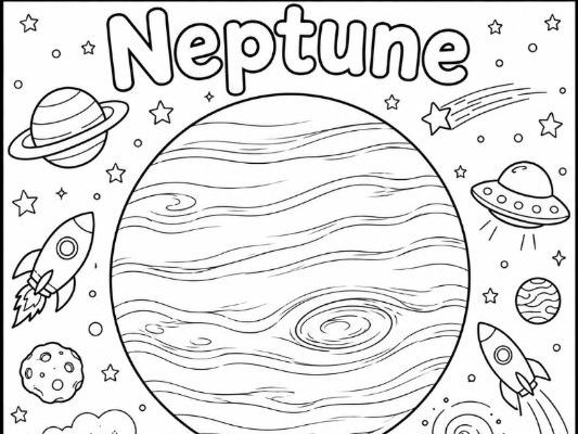 Planet Neptune Colouring Worksheet- Solar System
