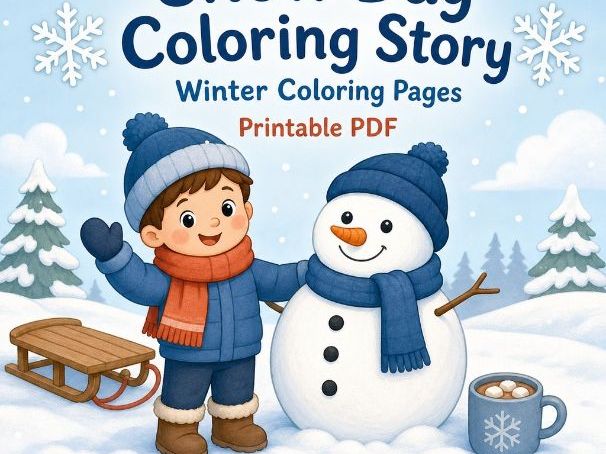 Snow Day Coloring Story | Winter Coloring Pages | Printable PDF | Digital Download