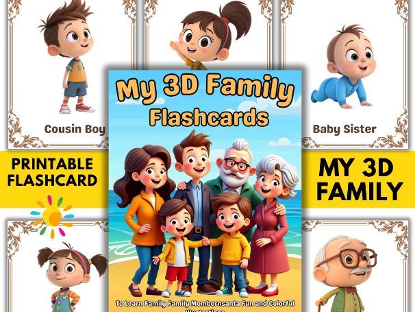 18 Family Flashcards; Vocabulary Flashcards for kids; Montessori Flashcards