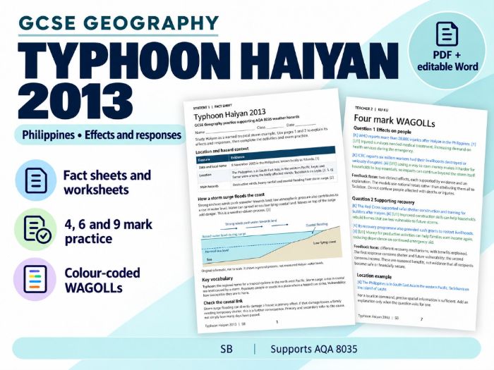 Typhoon Haiyan 2013 | AQA GCSE Geography | Case Study, Exam Practice & WAGOLLs