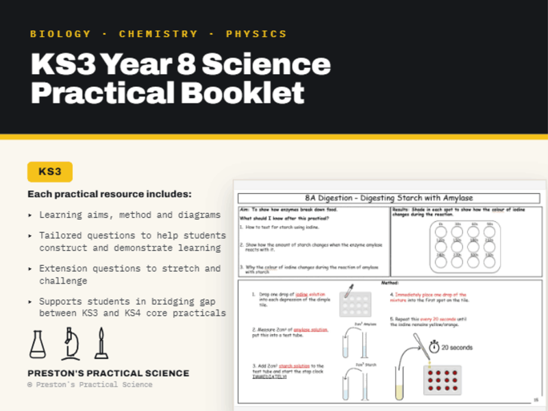 Year 8 KS3 Science Practicals - FULL SET of 14 resources