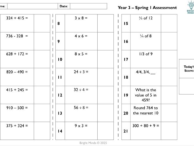 Year 3 Fluency Fix Half-Termly Assessments | KS1 Maths Fluency & Recall Tracking