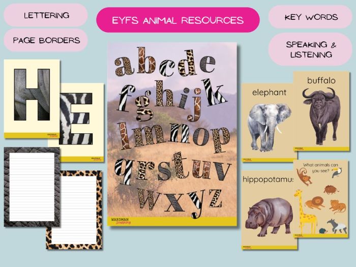 EYFS animal themed display alphabet word poster resources