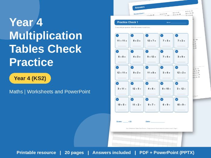 Year 4 Multiplication Tables Check Practice (MTC) with Timed PowerPoint