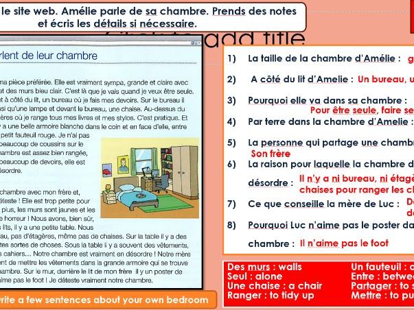 GCSE French - Ma piece preferee, c'est...