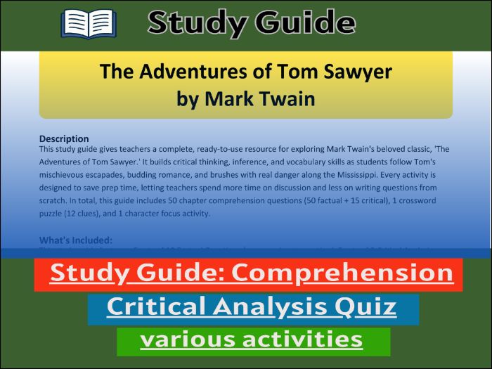The Adventures of Tom Sawyer by Mark Twain, Worksheet & Activities