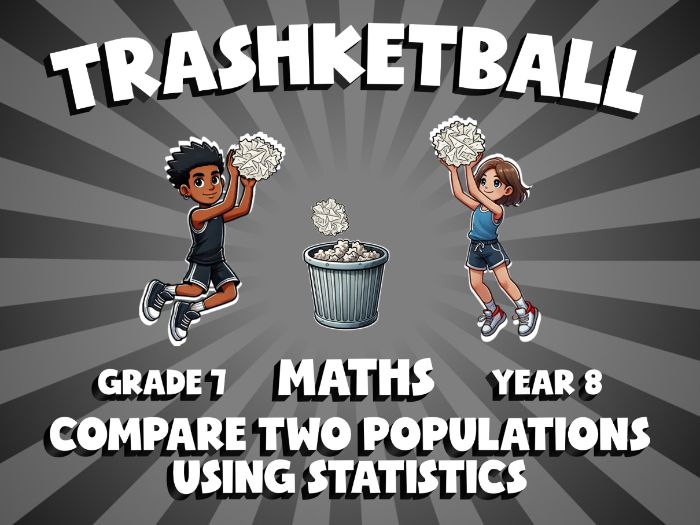 Compare Two Populations Using Statistics TRASHKETBALL Maths Game | No-Prep Year 8 Review Activity