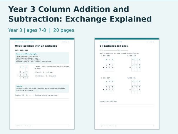 Year 3 Column Addition and Subtraction: Exchange Explained