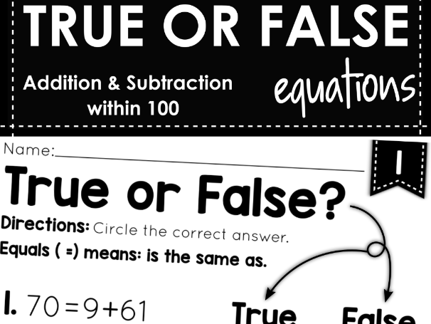 Balancing Equations Worksheets | True or False | Addition & Subtraction Within 100 | Year 2 Maths