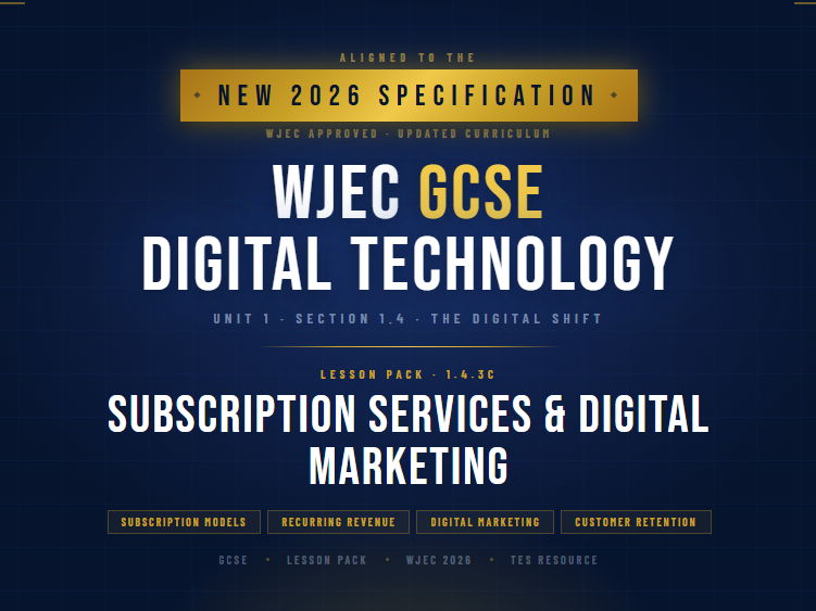 NEW 2026 WJEC GCSE Digital Technology 1.4.3C Subscription Services & Digital Marketing | Lesson Pack