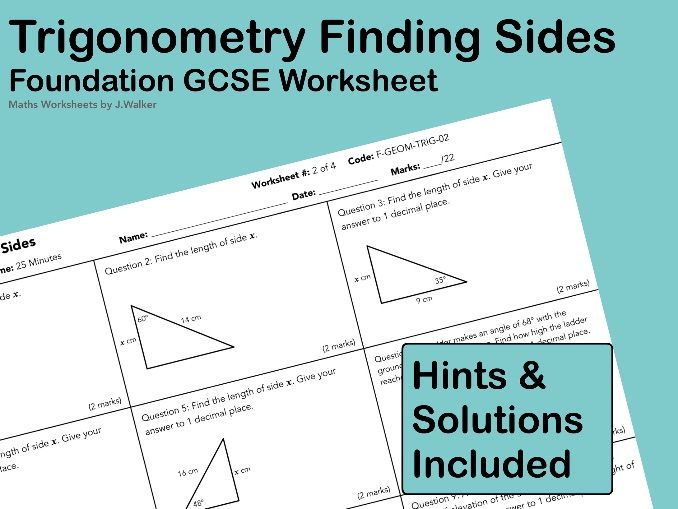 GCSE Maths Worksheet: Trigonometry Finding Sides - Foundation Tier