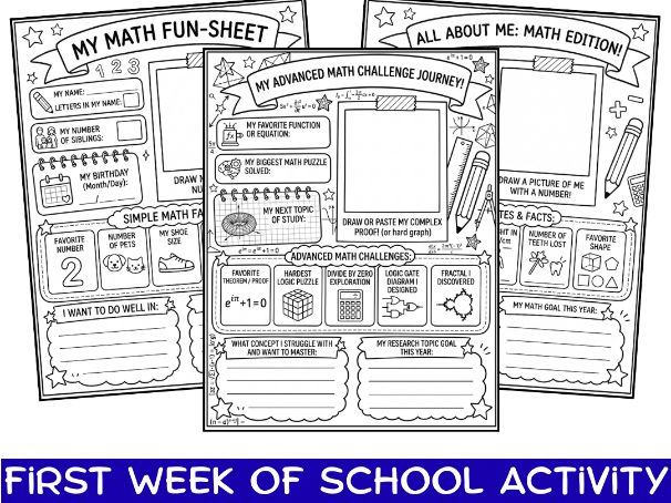 All About Me Math Worksheet: Back to School Math Icebreaker & Writing Activity