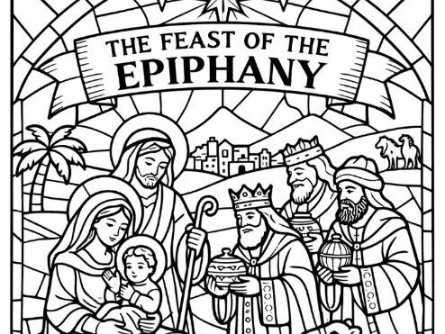 Feast of the Epiphany 6th January Stained Glass Window Colouring- Three Kings Day