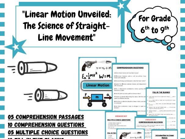 Linear Motion Comprehension Passages with Questions, Worksheets, MCQs & Answer Keys (Grades 6–9)