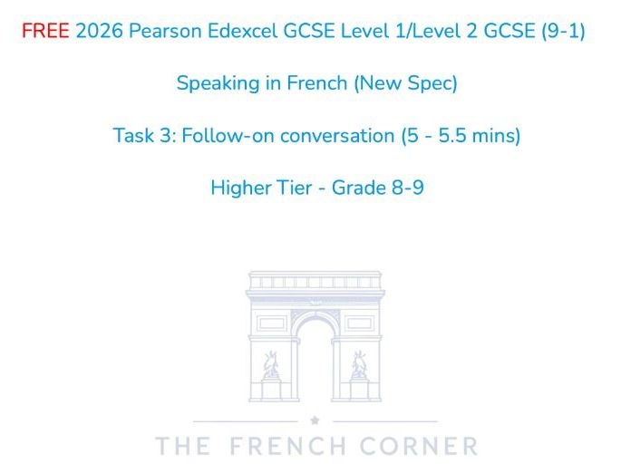 FREE 2026 Pearson Edexcel GCSE French Higher Speaking Studying and my future Follow on conversation
