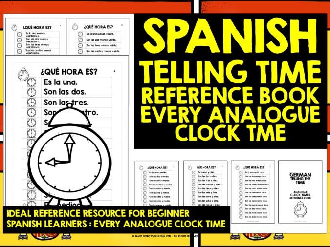 SPANISH TELLING THE TIME REFERENCE BOOK EVERY ANALOGUE CLOCK TIME