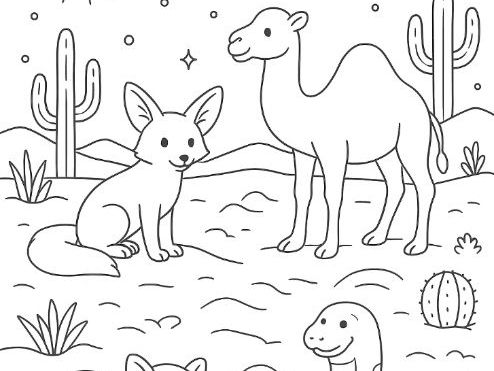 Desert Animals Colouring Page