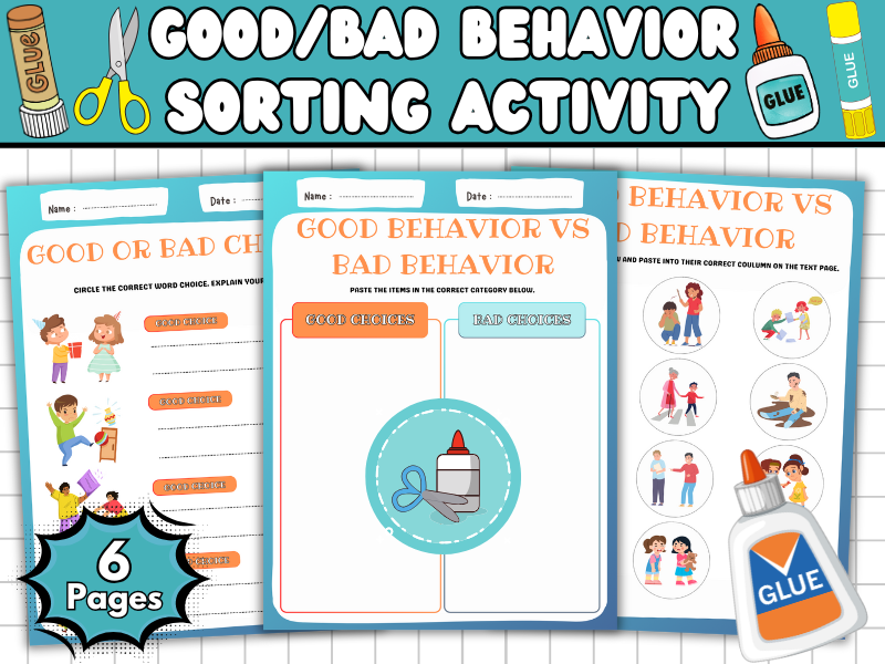 Good and Bad Behavior Sorting Activity | Social Skills and Classroom Rules Worksheet | Cut and Paste