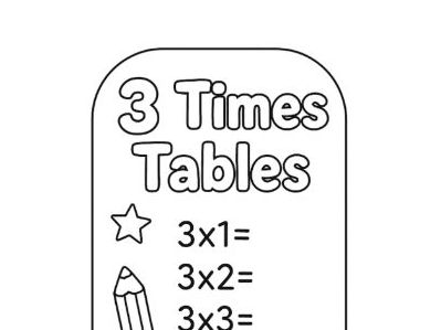 3 Times Tables Colouring Template Bookmark MTC