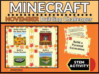 Minecraft November Building Challenges – STEM Activities Task Cards
