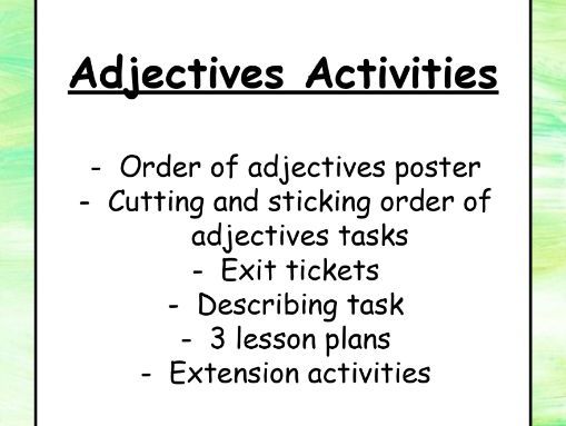 Adjectives Resources and Lesson Plans (Order)