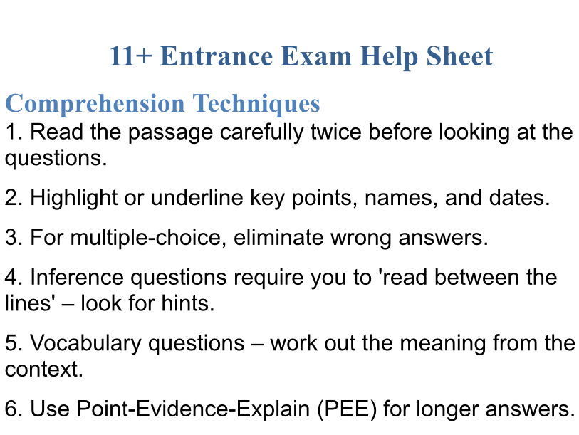 11+ Help Sheets