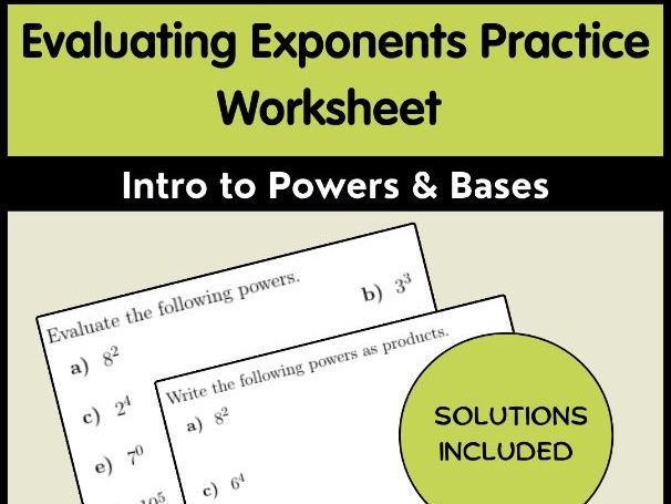 Evaluating Exponents Practice Worksheet | Intro to Powers & Bases