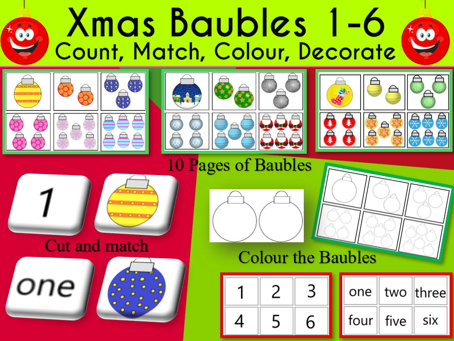 Christmas Baubles 1-6 Count Match Colour